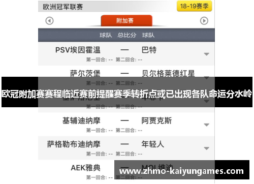 欧冠附加赛赛程临近赛前提醒赛季转折点或已出现各队命运分水岭 欧冠附加赛赛程临近赛前提醒赛季转折点或已出现各队命运分水岭