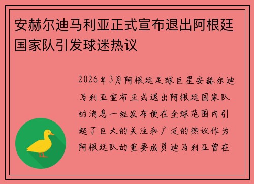 安赫尔迪马利亚正式宣布退出阿根廷国家队引发球迷热议